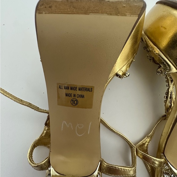 Celeste Gold Rhinestone Stiletto Heels Jewel Back Detail Y2K Size 10 - Picture 10 of 15